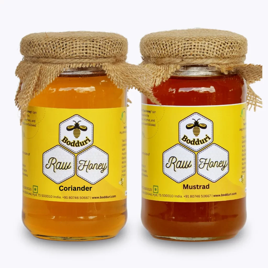 pure and natural raw honey, combo pack of two honey bottles coriander honey and mustard honey 250 grams