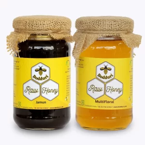 pure and natural raw honey, combo pack of two honey bottles jamun honey and multifloral honey 250 grams