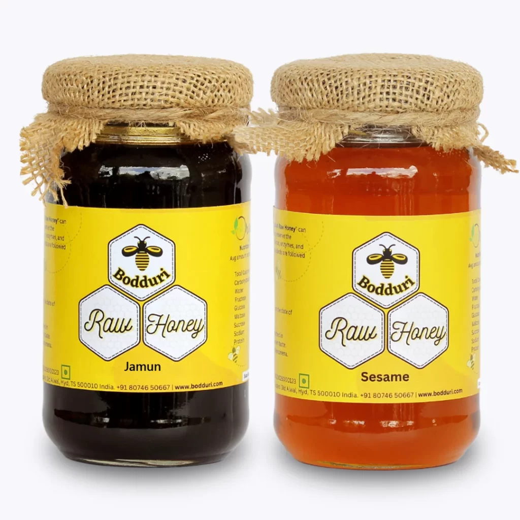 pure and natural raw honey, combo pack of two honey bottles jamun honey and sesame honey 250 grams