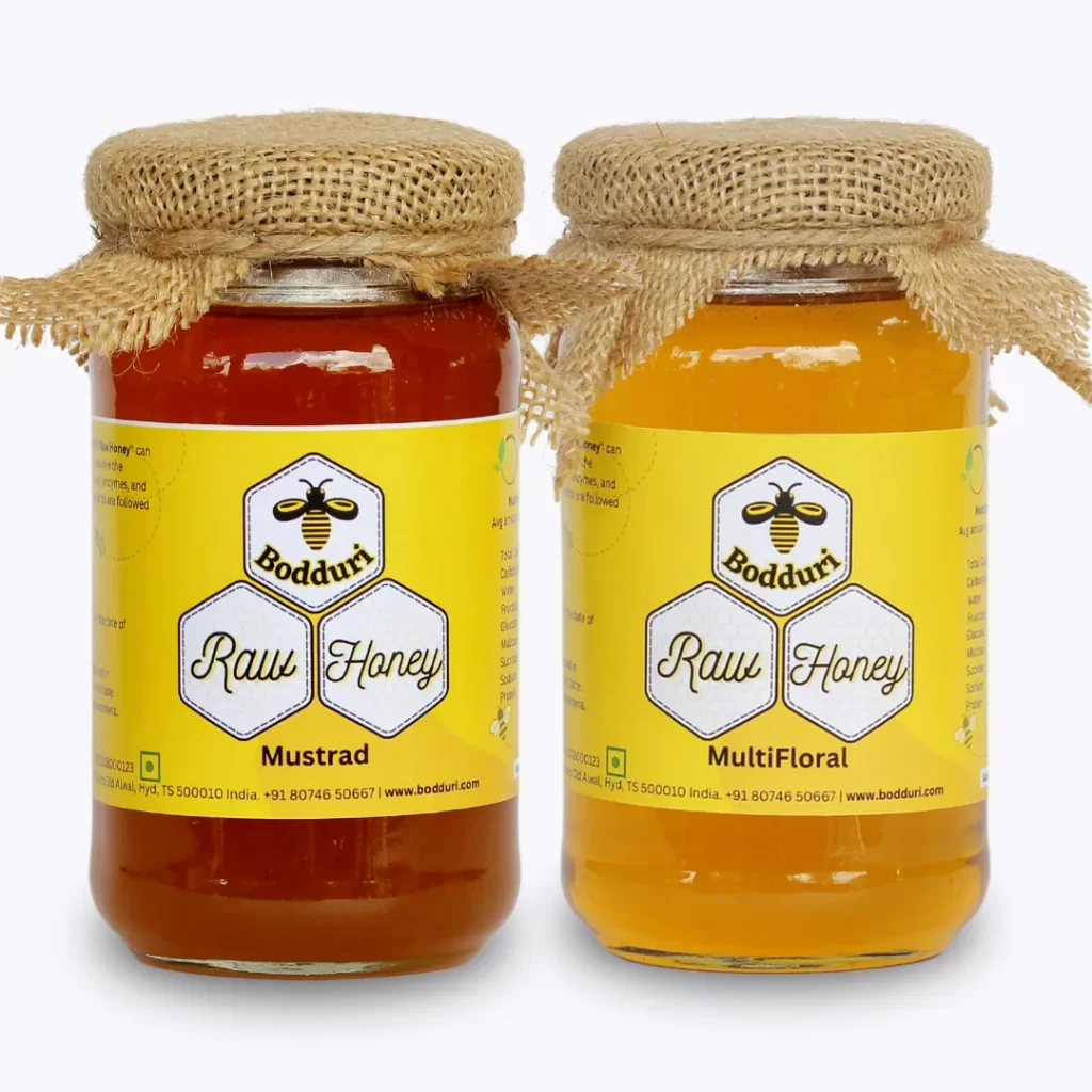 pure and natural raw honey, combo pack of two honey bottles mustard honey and multifloral honey 250 grams