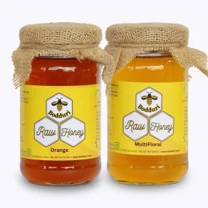 pure and natural raw honey, combo pack of two honey bottles orange honey and multifloral honey 250 grams