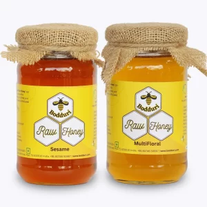 pure and natural raw honey, combo pack of two honey bottles sesame honey and multifloral honey 250 grams