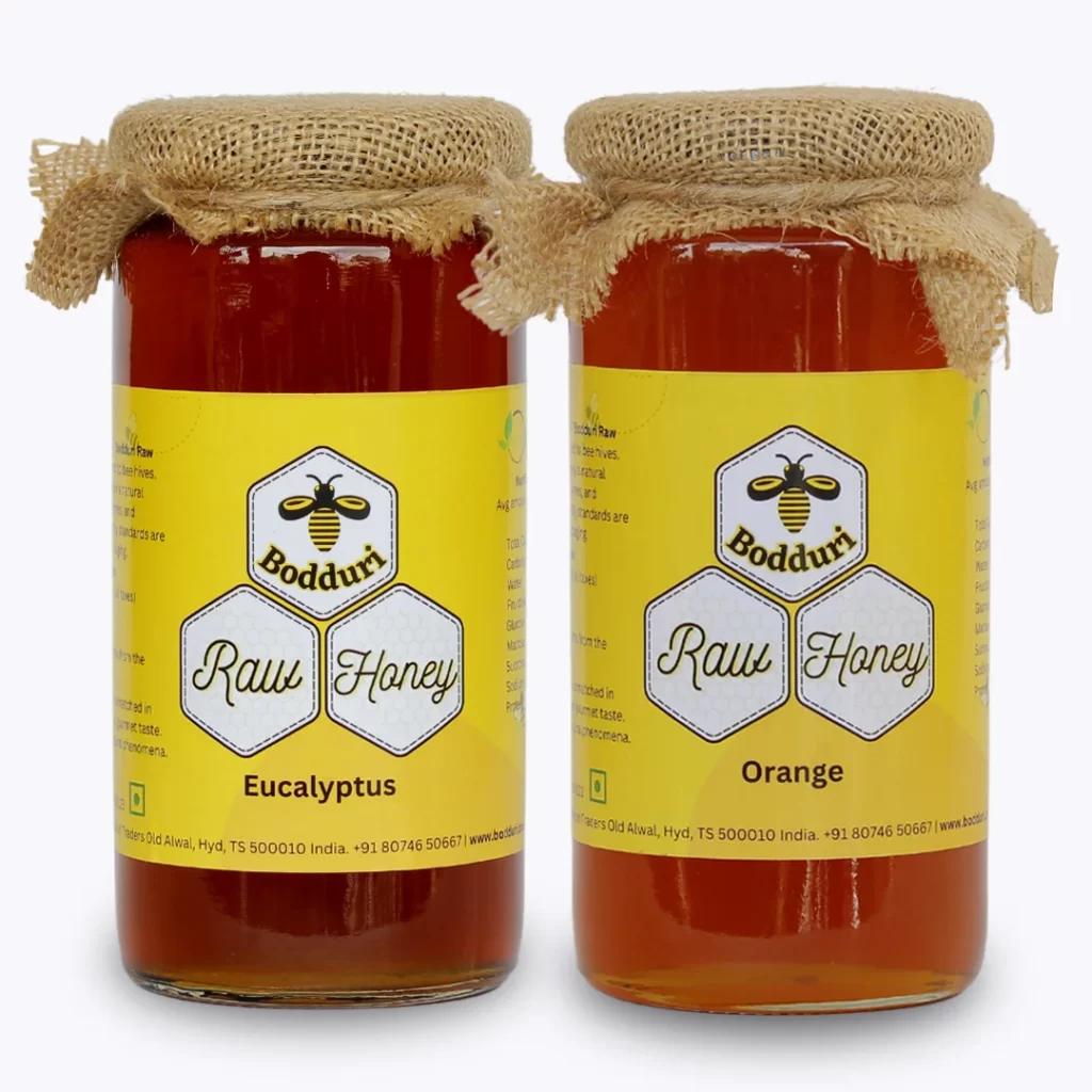 pure and natural raw honey, combo pack of two honey bottles eucalyptus honey and orange honey 500 grams