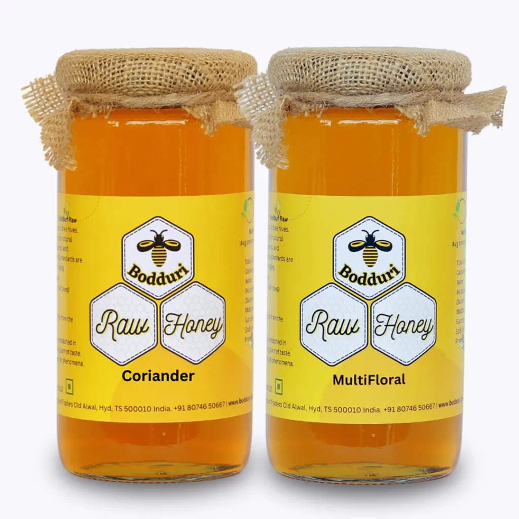 pure and natural raw honey, combo pack of two honey bottles multifloral honey and coriander honey 500 grams