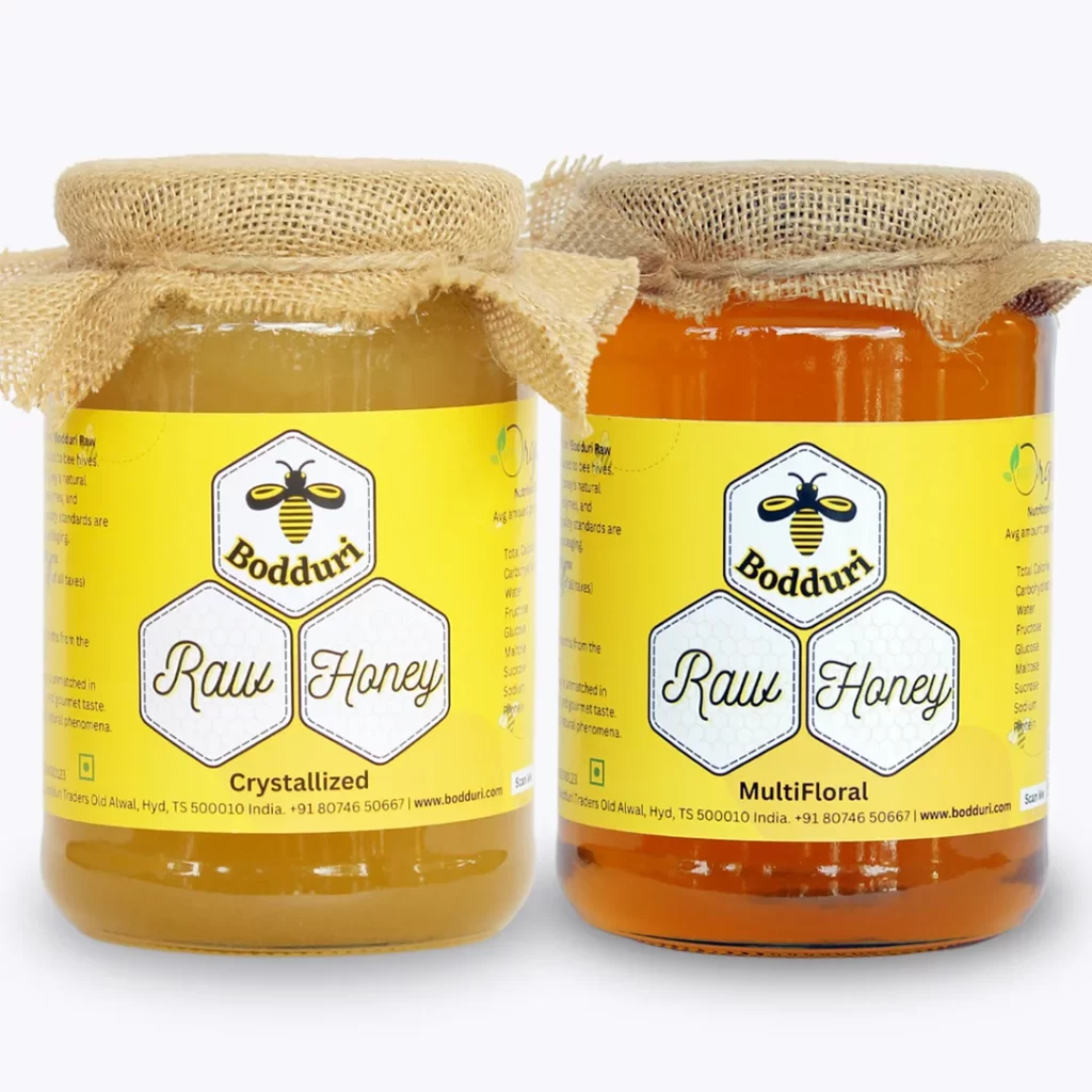 pure and natural raw honey, combo pack of two honey bottles multifloral honey and crystalized honey