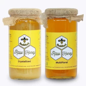 pure and natural raw honey, combo pack of two honey bottles multifloral honey and crystalized honey 500 grams