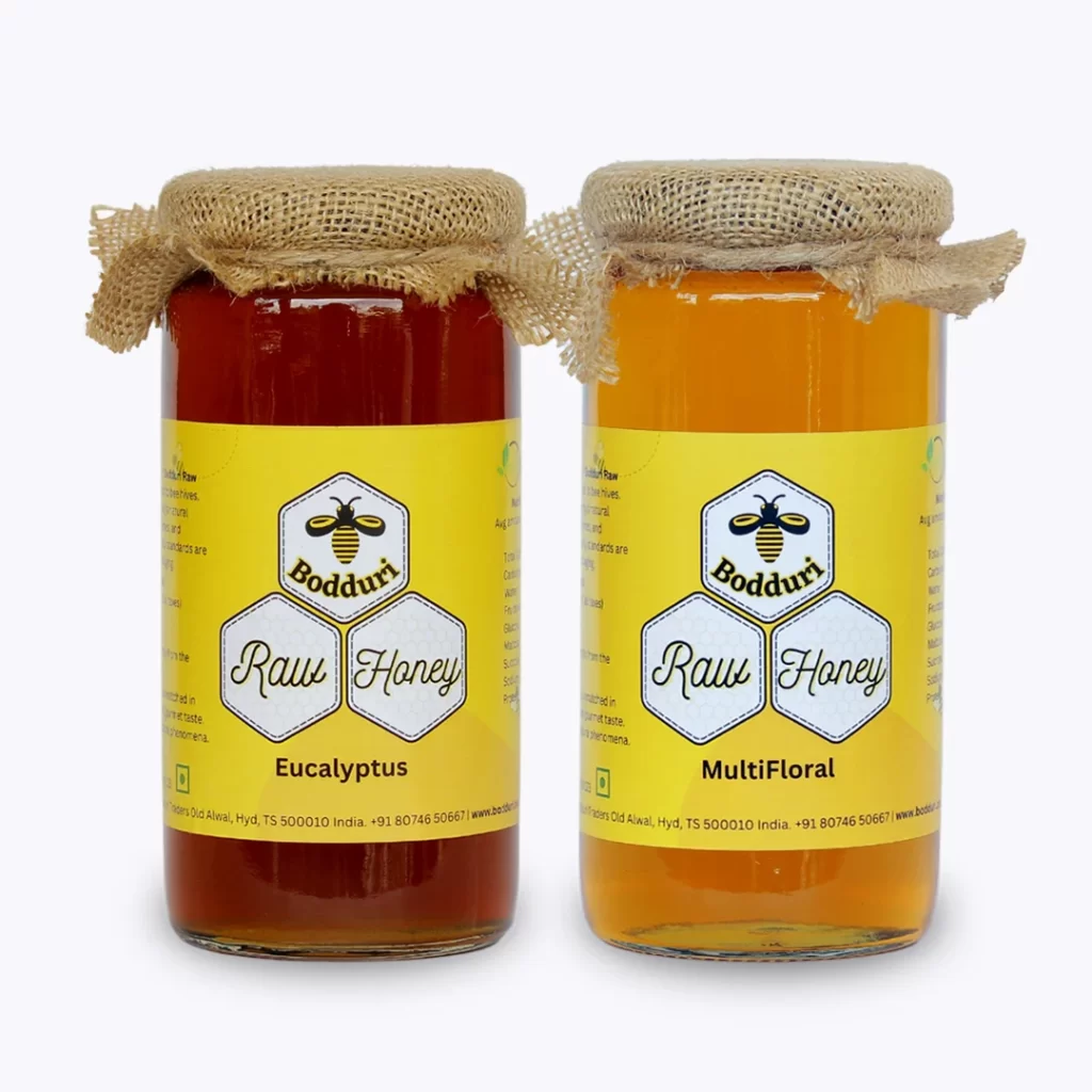 pure and natural raw honey, combo pack of two honey bottles multifloral honey and eucalyptus honey 500 grams