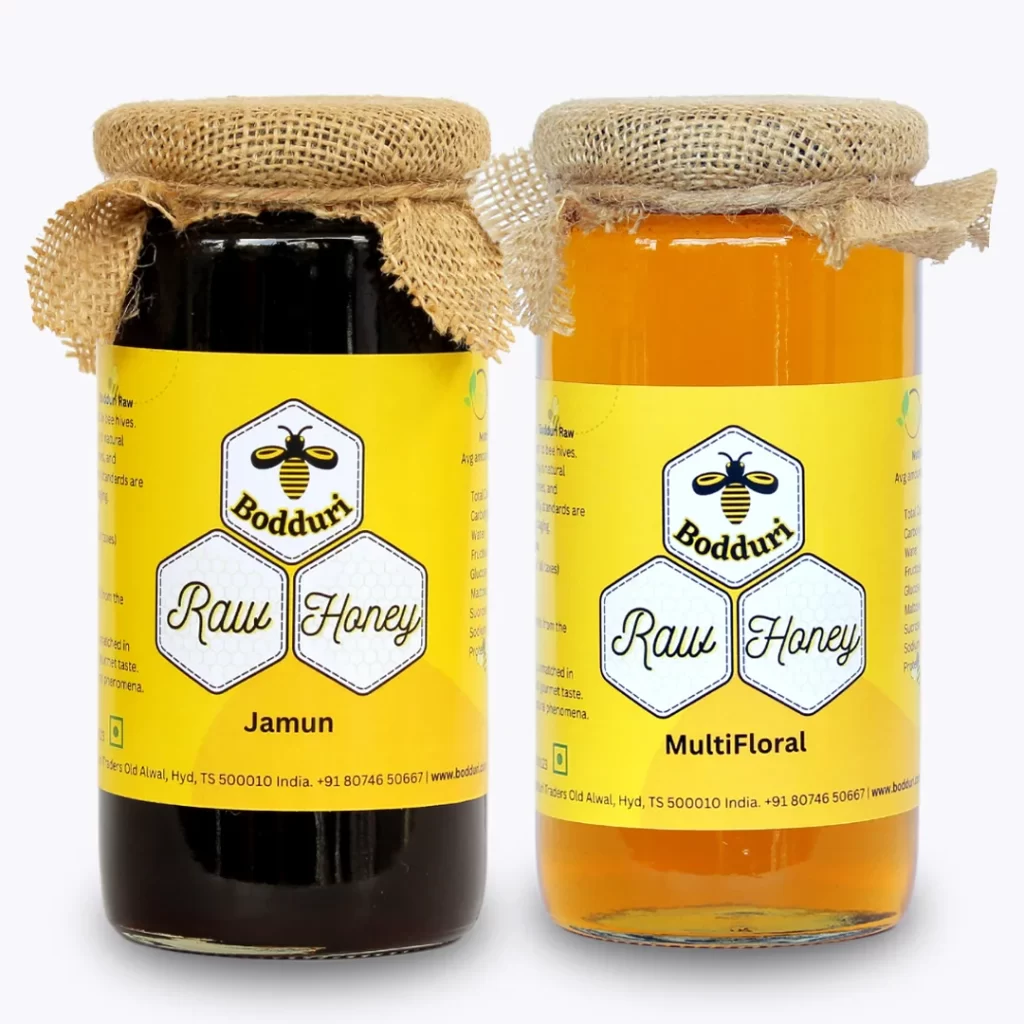 pure and natural raw honey, combo pack of two honey bottles multifloral honey and jamun honey 500 grams