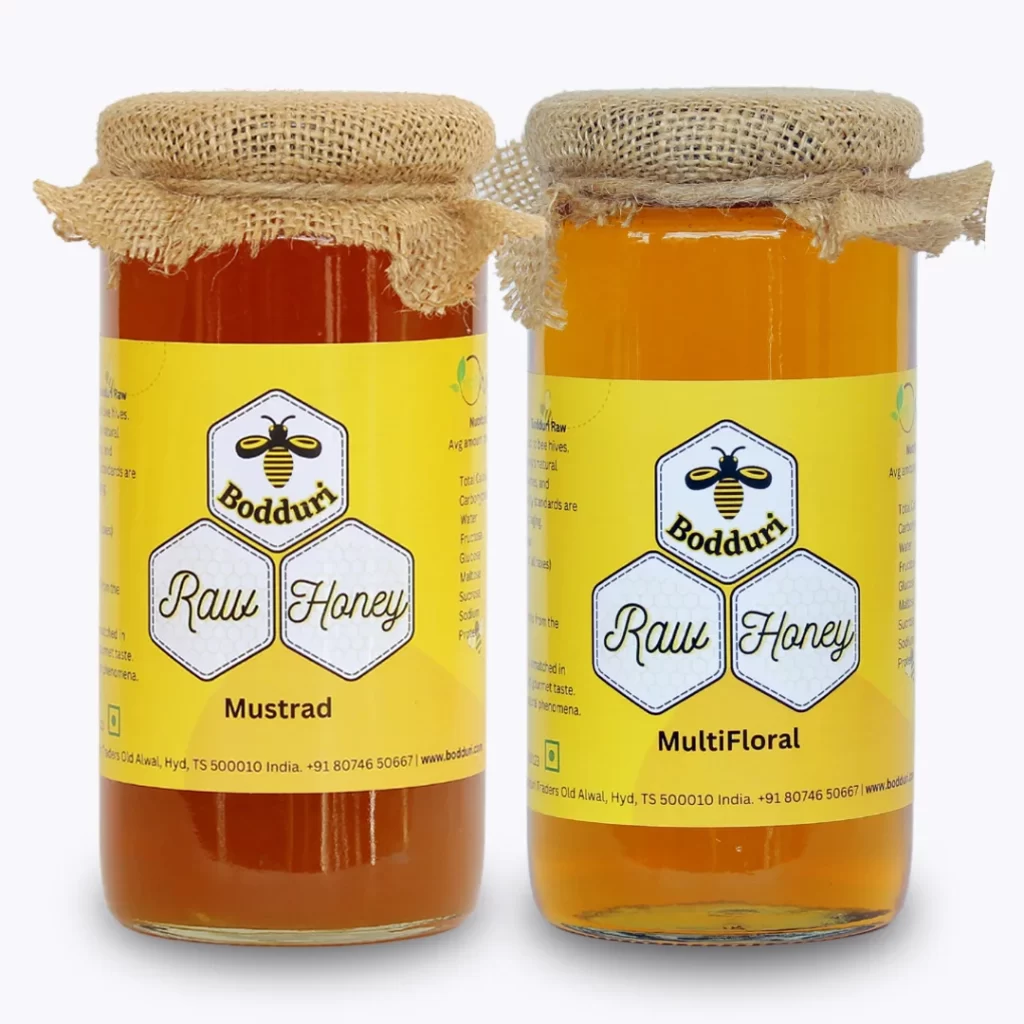 pure and natural raw honey, combo pack of two honey bottles multifloral honey and mustard honey 500 grams