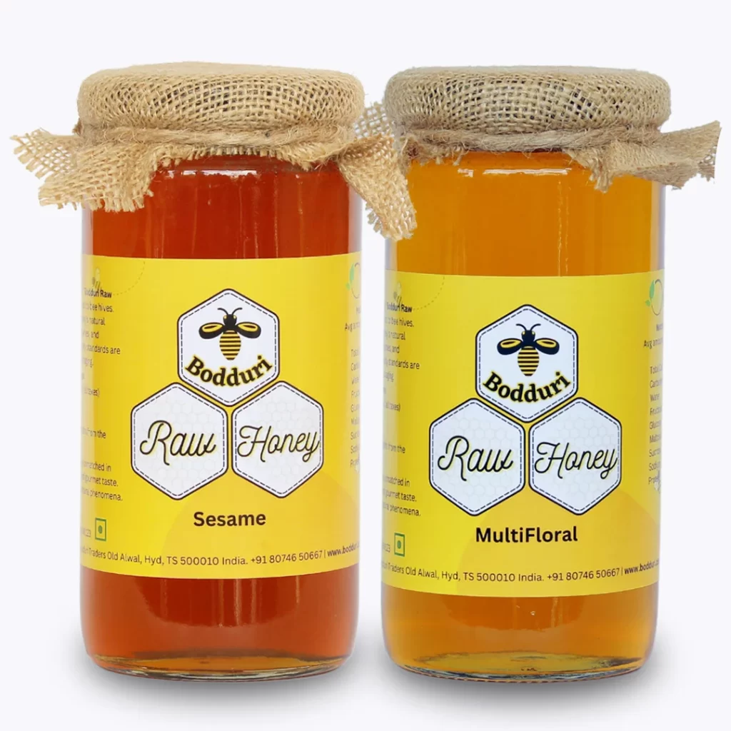 pure and natural raw honey, combo pack of two honey bottles multifloral honey and sesame honey 500 grams