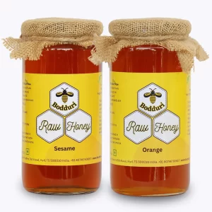 pure and natural raw honey, combo pack of two honey bottles sesame honey and orange honey 500 grams